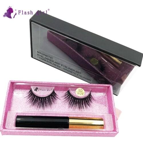 High Qualiy 1 Pair Magnetic Eyelashes With Eyeliner Kit Handmade Natural 5D Mink Full Strip Lashes Waterproof Eyeliner W29
