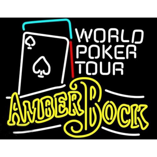 AMBER BOCK WORLD POKER TOUR Sign Custom Handcrafted Real Glass Tube Bar Motel Company Store Decoration Display Light 24"X 24"