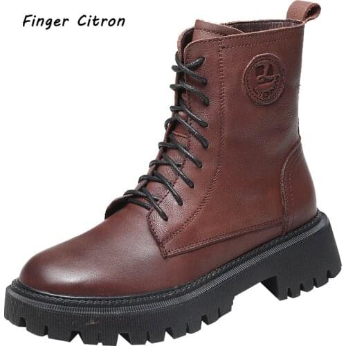 Finger Citron Genuine Cow Leather Women Anckle Boots Round Toe With Zipper Rubber Outsole By Handmade And Comfirtable Size 35-41