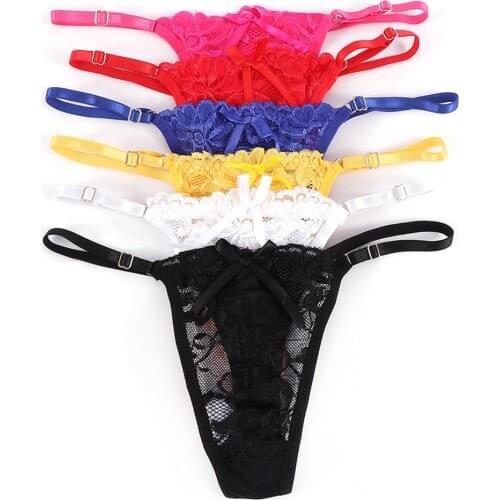 Women Thongs and G Strings Mini Thong Underwear Lace Panties Transparent Lingerie Tangas Women Sexy Adjustable Tanga Mujer