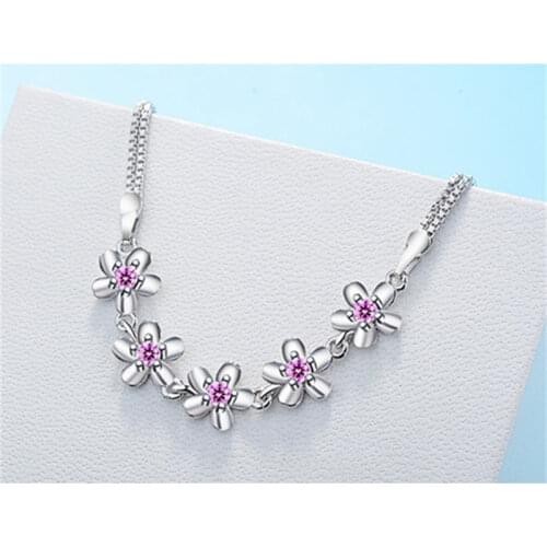 TJP Cute Purple Flower Design Women Bracelets Jewelry Top Quality 925 Sterling Silver Bangle Jewelry