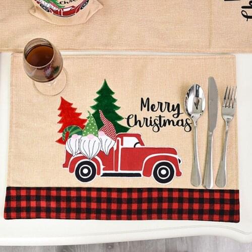 Christmas Placemat Linen Table Mat Merry Christmas Decorations for Home Dinner Table 2021 Xmas Ornaments New Year Party Decor