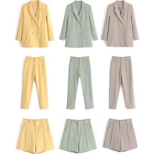 Syiwidii yellow pant suits for women jacket shorts set 2 pieces korean pants suits elegant woman green Office Lady business 2020
