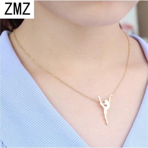 ZMZ 10pcs/lot 2018 US popular gold/silver minimalist dancing girl figure pendant cute lovely link chain necklace sports necklace