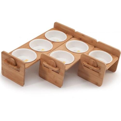 1/2/3 Bowls Cat Dog Feeders Bowl Ceramic Pet Food Tableware Water Bowl Bamboo Frame Antiskid Pet Supplies Dog Cat Feeding Bowl