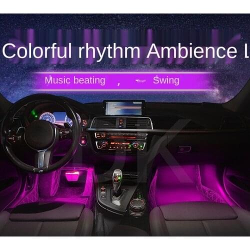 1pcs LED Car Foot Light Ambient Lamp With USB Wireless Remote Music Control Multiple Modes Automotive Interior Decorative Lights
