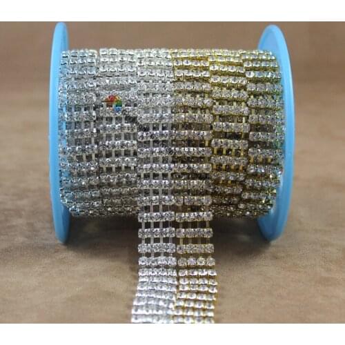 1 yard 4 rows SS16 Czech Rhinestone Cup Chain Crystal Applique Costume Trims Gold Silver set DIY browband Garment Accessories