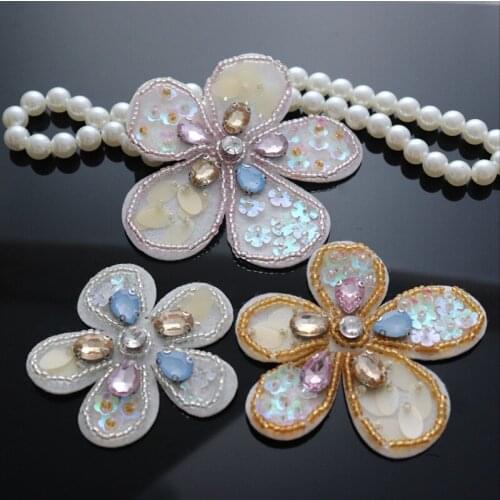 3Pcs Handmade Beaded Flower Embroidery Applique Patch For Clothing DIY Sew On Wedding dress Patches Decoration Accessories