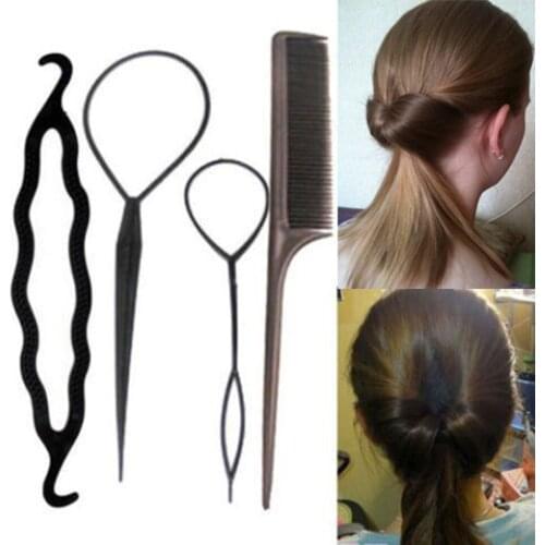 4pcs/set Fashion Hair Twist Styling Clip Stick Bun Maker Braid Tool Hair Band Headband Hair Accessories