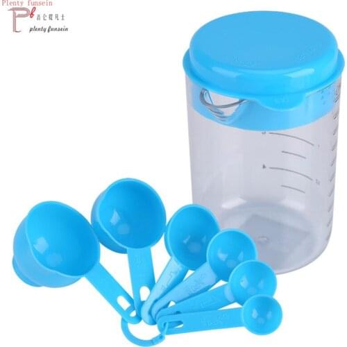 7 Pcs/Set Blue Plastic Measuring cup Jug and Spoons Cups Kitchen Measure Tools Sets For Baking Coffee Graduated salt spoon