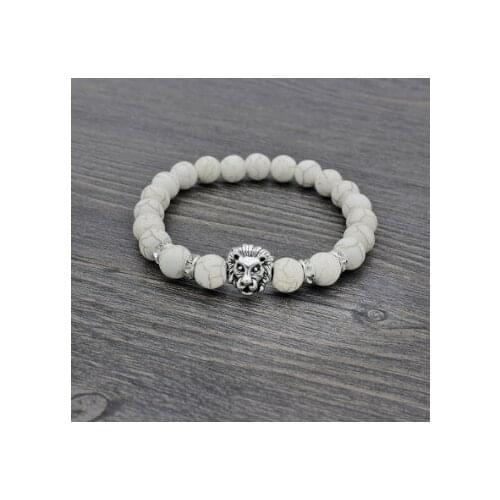 8mm yju42 silver gold copper lion Reiki Chakra Bracelet elastic white Howlite turquoise Buddha Yoga Charm stone bead Bangles