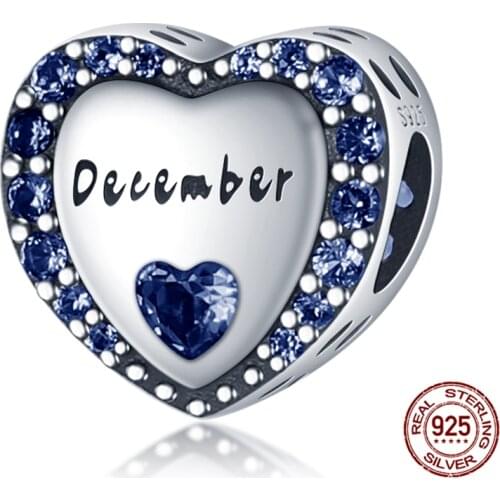 100% Real 925 Sterling Silver Brick Blue December Heart Shape Beads Fit Original 3mm Bracelet&Bangle Women Fashion Jewelry Gift