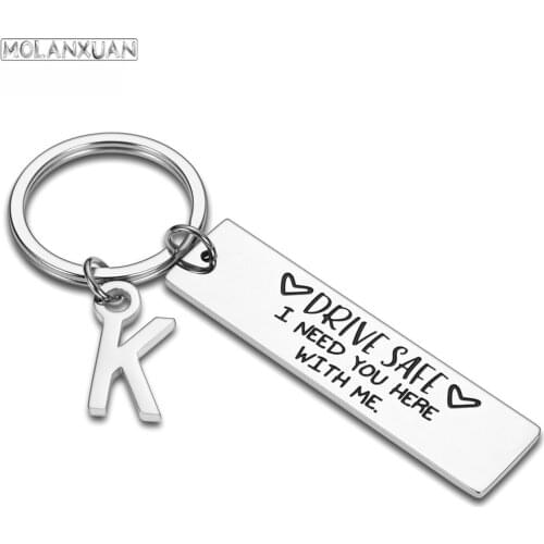 I Love You Initials Keychain Couples Key Chain Drive Safe Lettering A-Z Keyrings Husband Boyfriend Birthday Gift Car Key Chains