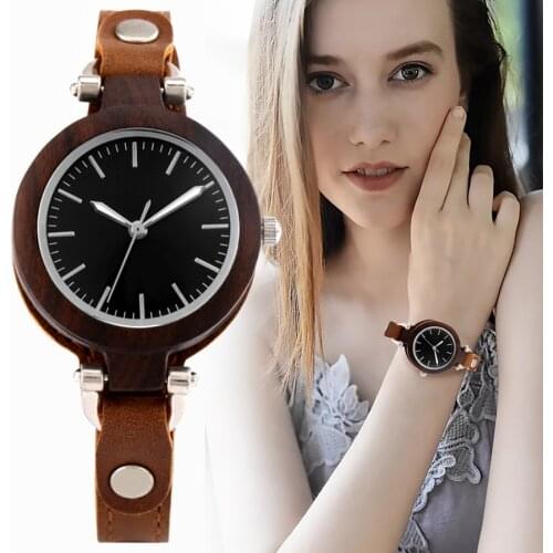 Vintage Cowhide Leather Chic Women Clocks and Watches Slim Brangles Quartz Wristwatch Ladies Womens Wooden Watches Reloj Mujer
