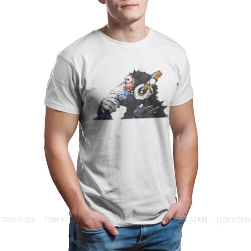 Banksy Graffiti Wall Art DJ Monkey Thinker with Headphones White Tshirt Black for Men Oversized T Shirt Graphic Short Sleeve