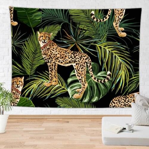 Jungle leopard tapestry wall hanging tropical green leaves tapisserie murale carpet wall cloth