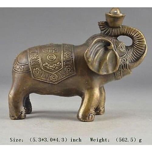NICE CHINESE OLD Manual hammer brass a thriving business Chinese auspicious peace elephant statue Garden Decoration Brass Bronze
