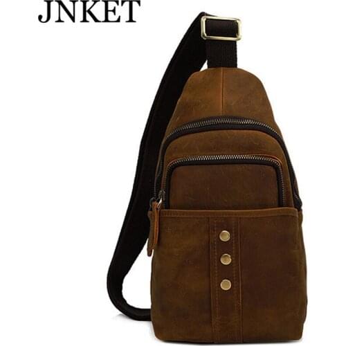 JNKET New Retro Men Cow Leather Chest Bag Casual Shoulder Bag Messenger Bags Multifunctional Sling Bag Crossbody Bags