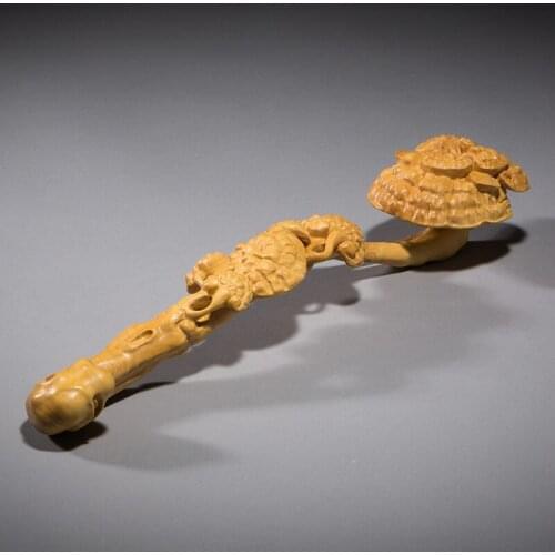 Ganoderma Ruyi Good luck Collection Wood Carving Beautiful Handmade statue Feng Shui ornaments Chinese Year Gift