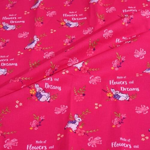 Lovely 100% Cotton Fabric Rose Red Cartoon Rabbit Flower Pattern Digital Print Sewing Material DIY Home Patchwork Dress Clothing