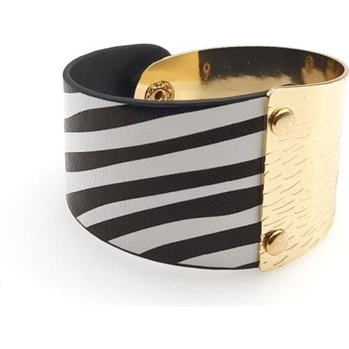 TOTABC Fashion Leopard Punk Bracelets For Women Boho Gold Color Button Vintage Leather Bracelet Christmas Punk Jewelry