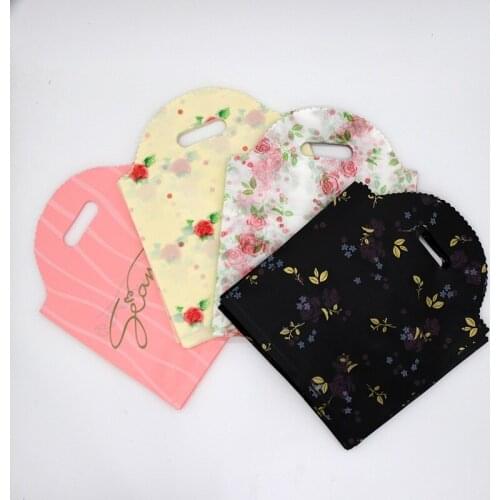 50pcs 20X25CM Fashion Pink Lace Dress Plastic Gift Bags With Lace Edge Grid Handle Jewelry Cosmetic Packaging Shopping Pouches