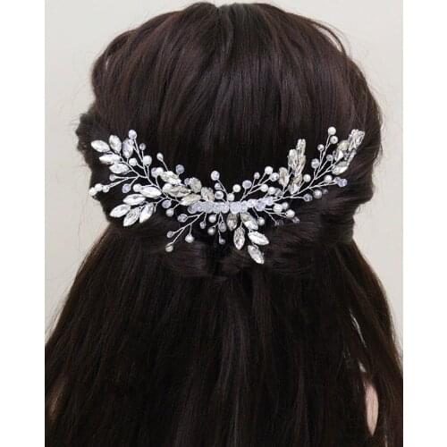 Trendy Silver Rhinestone Hair comb Pearls Crystal Headbands for bride Party Prom Wedding Hair Accessories Handmade Head Jewelry