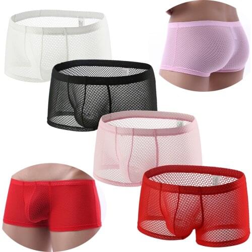 Mens Underwear Mesh See Through Boxer Shorts Trunks Big Penis Pouch Underpants Calzoncillo Hombre Male Homme Panties Boxershorts