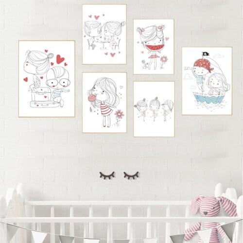 Wall Art Nursery Prints Cartoon Dance Girl Modular Pictures Nordic Poster Canvas Painting Ice-Cream Modern Kids Room Home Decor