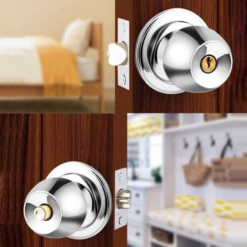 Stainless Steel Round Door Knobs Handle Internal Door Lock Entrance Passage Door Lock with Key for Bedroom Living Room Bathroom