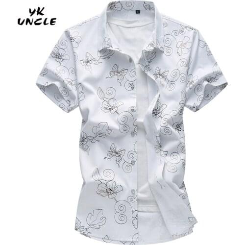 YK UNCLE Brand 2016 New Bronzing Floral Gold Wire Print Shirt Summer Breathable Short Sleeve Men Shirt Chemise Plus Size Blouse