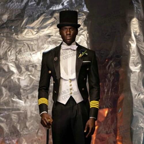 New Arrival Male Fashion Black Tailcoat White Vest Wedding Groom Tuxedos Evening Dinner Party Costumes 3 Pieces Suit For Men