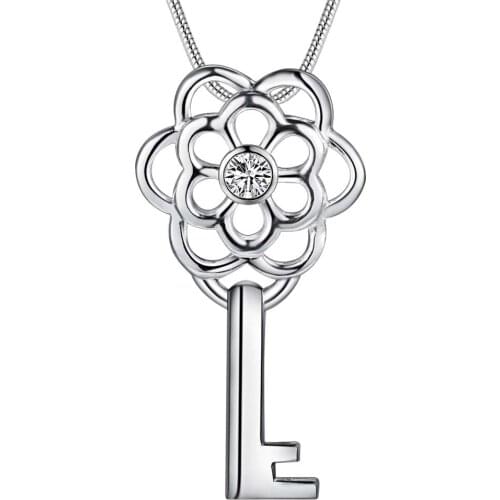 Wholesale Charm Silver Color Pendants For Women Jewelry Necklace Lady Fashion Jewelry Pendant The Key Of The Flower AN140