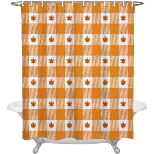 Autumn Maple Leaf Orange Lattice Shower Curtains Bathroom Curtain Waterproof Polyester Frabic Bathroom Curtain with Hooks
