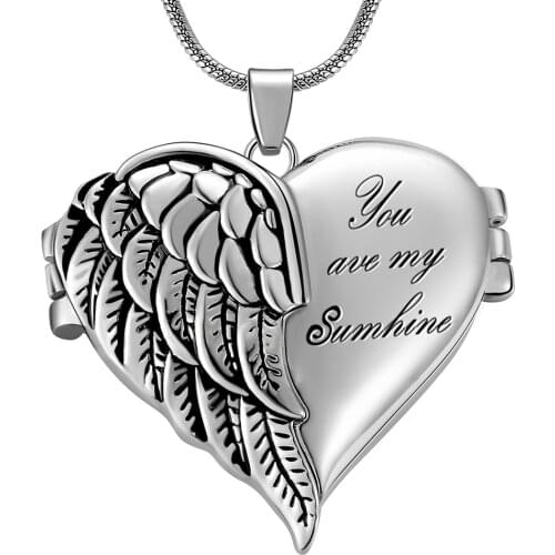 Heart shaped wings can open ladys photo frame Pendant Necklace Valentines Day gift jewelry