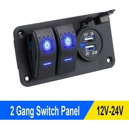 2/3 Gang Car Switch Panel 12/24V Circuit Control Marine Rocker Digital Voltmeter Dual USB Port Outlet Combination for Marine RV