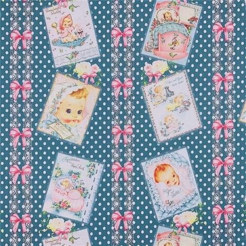 110cm Width Cute retro bag photo postcard cotton fabric Patchwork Sewing Quilting shirt clothes handmade scarf mask decoration