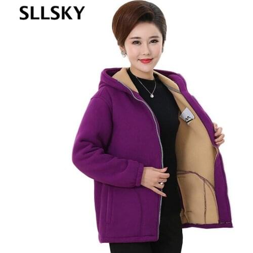 Sllsky New Plus Size 5XL Winter Thick Fleece Jackets 2020 Slim Hooded Women Jacket Plush Liner Warm Casual Short Outwear Coat