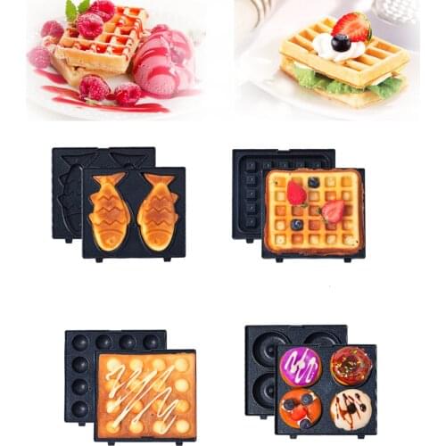 Waffle Plate Pan Maker Doughnut Fish Circle Balls Multifunction 4 Plates Pizza Baking tray Bread Toaster Iron Bubble Egg Oven