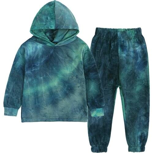 Spring Autumn Girls Clothes Tie-Dye Long Sleeve Hooded Sweatshirt Pants 2Pcs Baby Boy Casual Costume Kids Sportswear for 1-7 Yrs