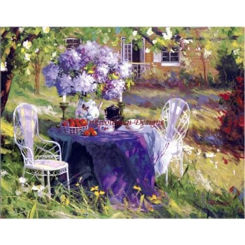 Needlework for embroidery DIY French DMC High Quality - Counted Cross Stitch Kits 14 ct Oil painting - Lilac Tea Party