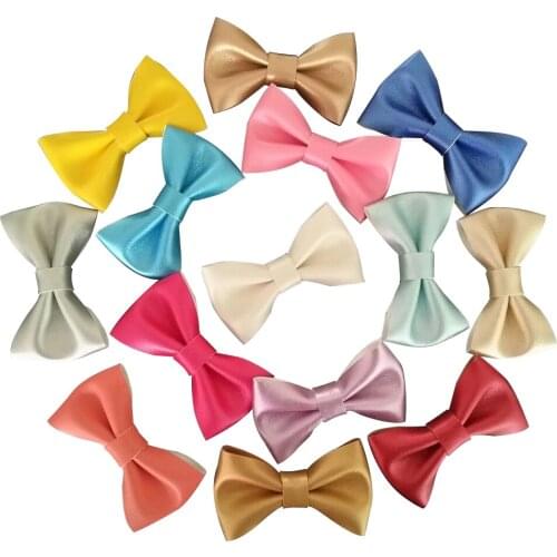 2.8inch Faux Leather Hair Bows Clips Boutique Children Bows Clips Kids Hair Clips Bow Tie For Headbands Hair Accessorries 10pcs
