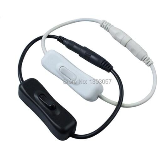 1pc 5.5*2.1mm DC Power Plug Connector Switch on/off Black White LED Strip Wire Switch Cable For SMD 5050 3528 Single Color Strip