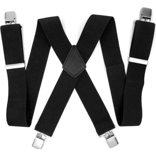 120pcs/lot Mens Heavy Duty black Durable Adjustable 50mm Wide 4 clip on Trouser Braces Elastic Suspenders