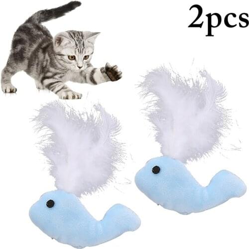 2PCS Cat Chew Toys Dolphin Shape Pet Toy Fake Feather Kitten Toys Plush Cat Interactive Toys Puppy Training Toy Pet Supplies