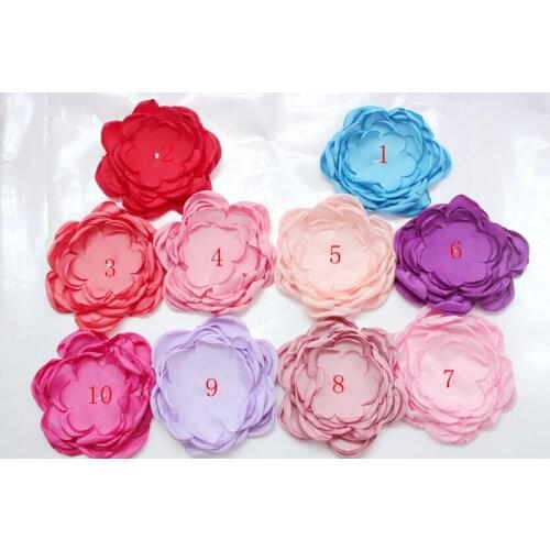 20pcs/lot 9-10cm Handmade 9 layers Satin Ribbon Flower Sew Fabric flatback Flowers Head / Apparel / Shoes Accessories for DIY