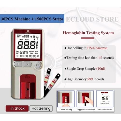 30PCS Blood hemoglobin meter/Hemoglobin test machine with 1500PCS Hemoglobin strips (Strips EXPIRY DATE 2022-07)