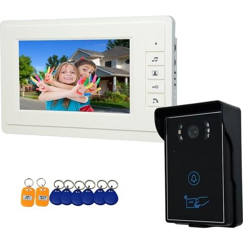 7 inch Wired Video Door Phone Intercom System with RFID Keyfobs Unlock, Video Doorbell Waterproof IR Night Vision Camera