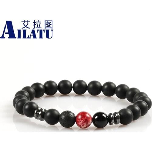 Ailatu New Arrival 3 Colors 8mm Succor Creek Stone with Onyx Stone and Lava Stone Beads Bracelets for Fashion