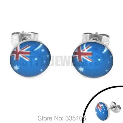 Free Shipping! Enamel Australia Flag Earrings 2014 World Cup Brazil Stainless Steel Jewelry Motor Earring Studs SJE370083